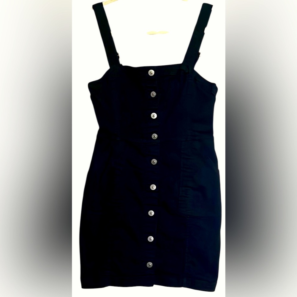 DIVIDED Solid Black Denim Fabric, Button Front, Adjustable Jumper, Size 6, GUC.